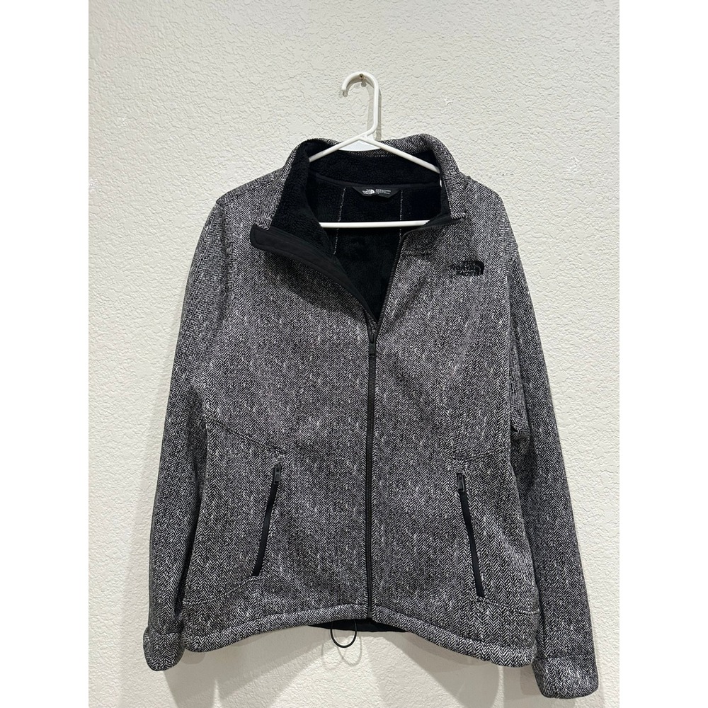 The North Face Womens Herringbone Fleece Lined Full Zip Jacket Grey Black Large